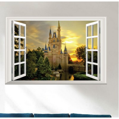 Castle 3D Window View Removable Wall Art Sticker Vinyl Decal Home Decor Mural 970760775282  192549234161